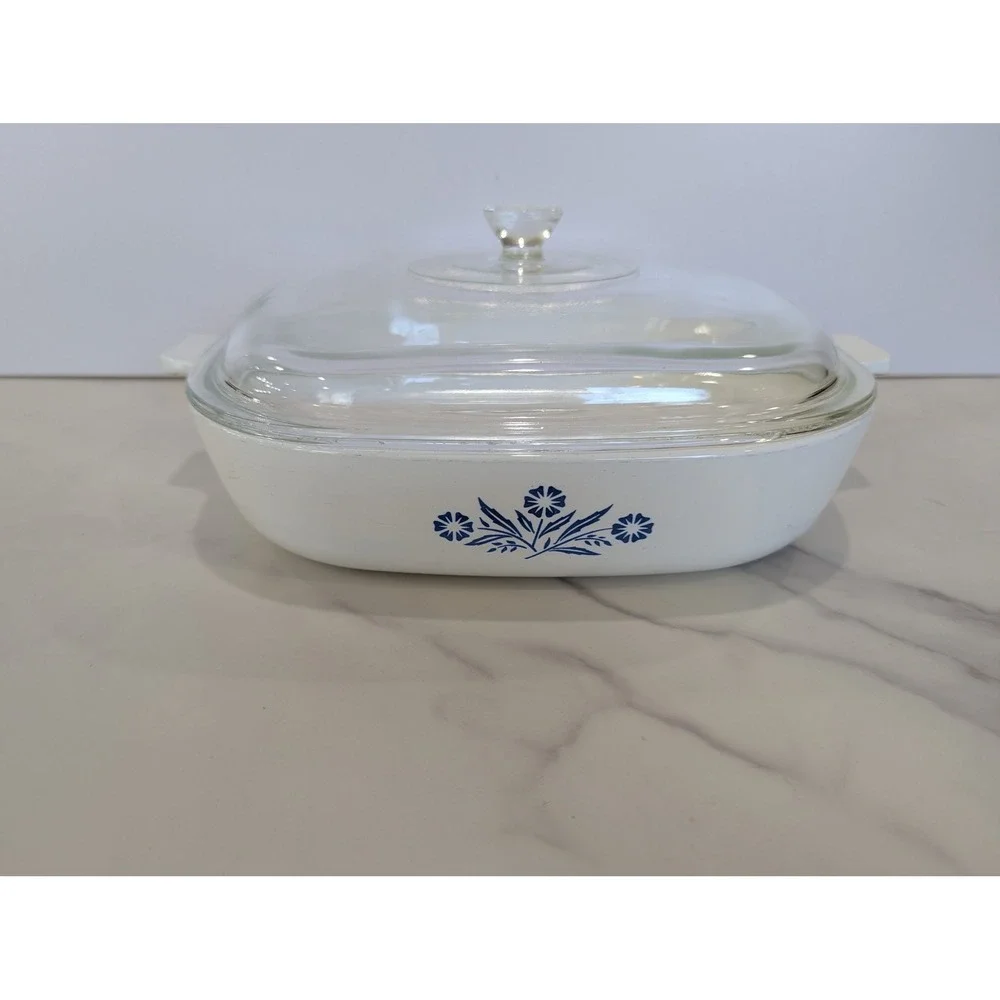 Vintage Casserole Dish 10 Inch White Blue Corning Ware Cornflower P-10-B